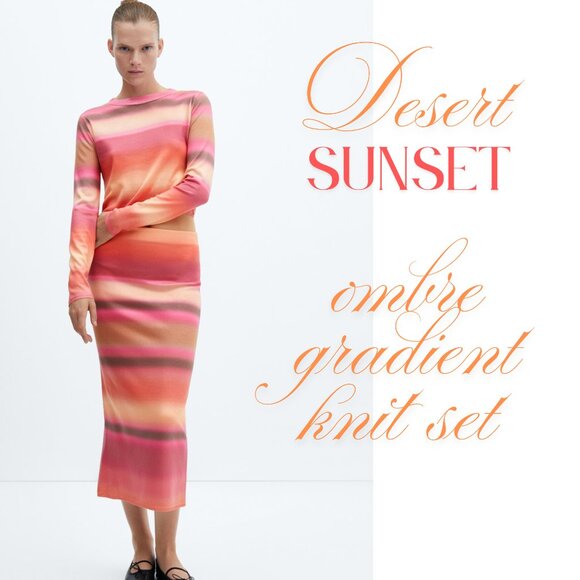 NEW MANGO Spain 2PC Lightweight Knit SET in Ombre Desert Sunset Color Size Small - Picture 6 of 7